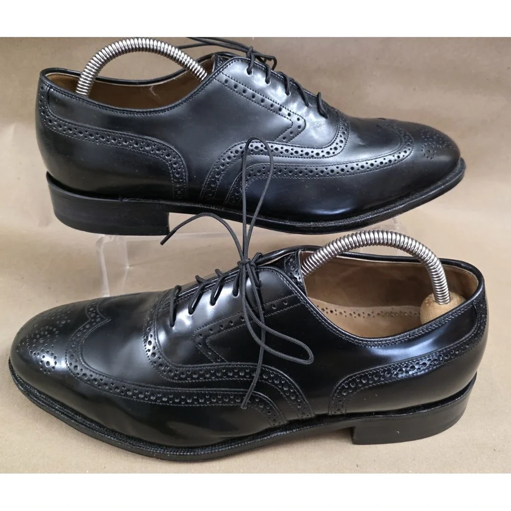 Johnston & Murphy (Sz 9 E/C) Leather Wingtip Oxford Black Dress Shoes Mens WIDE
